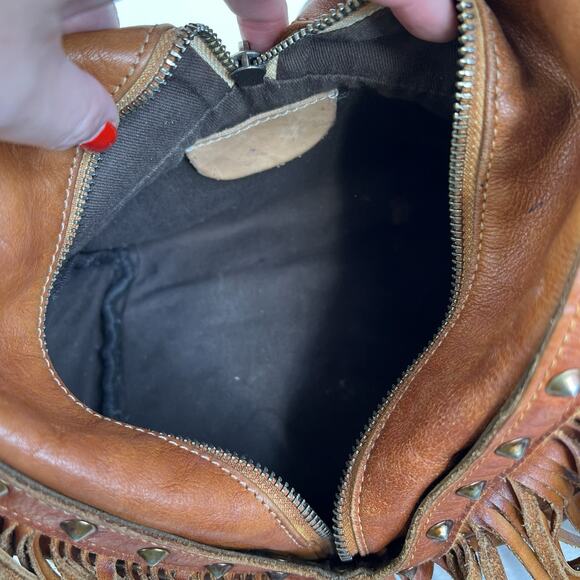 Boho Leather Crossbody Bamboo Hand Strap Featured Fringe Bohemian Tassel Brown - Picture 11 of 15